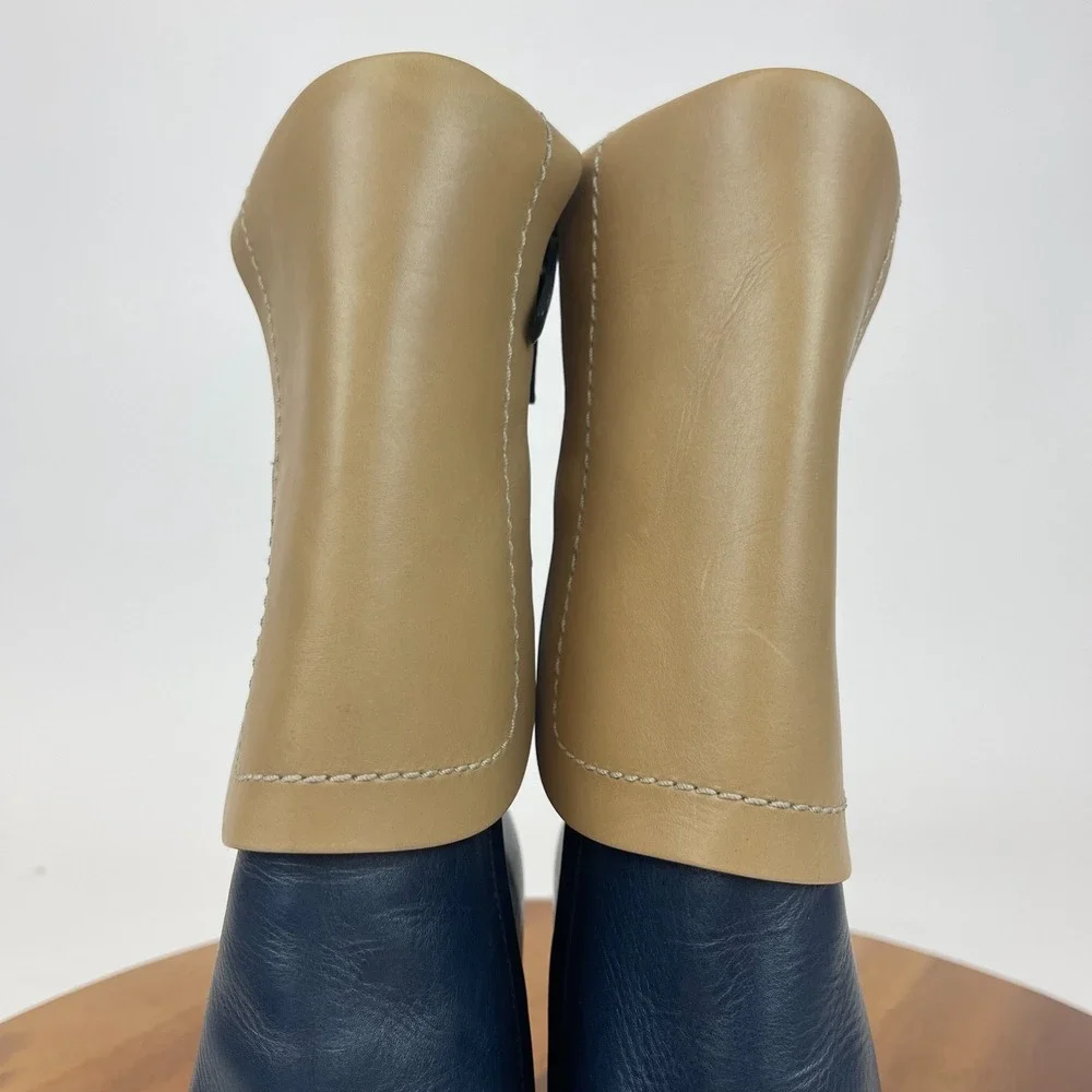 Womens‎ Jil Sander Blue Brown Leather Heeled Ankle Booties Boots Size 35 US 5 M